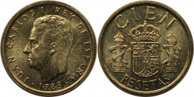 Europäische Münzen und Medaillen, Spanien / Spain. Juan Carlos I. 100 Pesetas 1988, Aluminium-Bronze. KM 826. Fast Stempelglanz