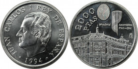 Europäische Münzen und Medaillen, Spanien / Spain. "Madrid - Asamblea F.M.I". 2000 Pesetas 1994. 18,0 g. 0.925 Silber. 0.54 OZ. KM 937. Stempelglanz