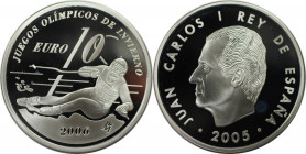 Europäische Münzen und Medaillen, Spanien / Spain. Winterolympiade, Turin 2006 - Slalom. 10 Euro 2005. 27,0 g. 0.925 Silber. 0.7978 OZ. KM 1064. Polie...