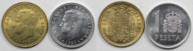 Europäische Münzen und Medaillen, Spanien / Spain, Lots und Sammlungen. Juan Carlos I. 1 Peseta 1975, KM 826, 1 Peseta 1987, KM 821. Lot von 2 Münzen....