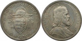 Europäische Münzen und Medaillen, Ungarn / Hungary. 900. Jahrestag - Tod von St. Stephan I. 5 Pengö 1938. 25,0 g. 0.640 Silber. 0.51 OZ. KM 516. Stemp...