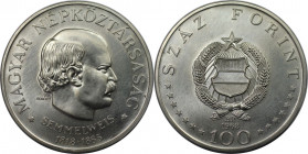 Europäische Münzen und Medaillen, Ungarn / Hungary. Semmelweis. 100 Forint 1968. 28,0 g. 0.640 Silber. KM 584. 0.58 OZ. Fast Stempelglanz