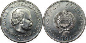 Europäische Münzen und Medaillen, Ungarn / Hungary. Semmelweis. 50 Forint 1968. 20,0 g. 0.640 Silber. 0.41 OZ. KM 582. Fast Stempelglanz