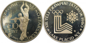 Europäische Münzen und Medaillen, Ungarn / Hungary. XIII Olympische Winterspiele in Lake Placid. 500 Forint 1980. 39,0 g. 0.640 Silber. 0.80 OZ. KM 61...