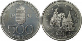 Europäische Münzen und Medaillen, Ungarn / Hungary. Euröpäische Integration. 500 Forint 1994. 31,46 g. 0.925 Silber. 0.94 OZ. KM 710. Stempelglanz