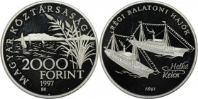Europäische Münzen und Medaillen, Ungarn / Hungary. Alte Balaton Schiffe - Helka & Kelén. 2000 Forint 1997. 31,46 g. 0.925 Silber. 0.94 OZ. KM 722. Po...