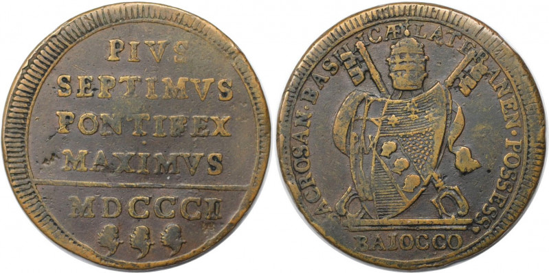 Europäische Münzen und Medaillen, Vatikan. Pius VII. (1800-1823). Baiocco Rom 18...