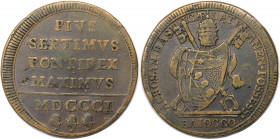 Europäische Münzen und Medaillen, Vatikan. Pius VII. (1800-1823). Baiocco Rom 1801. Kupfer. Muntoni: 17. Sehr schön+