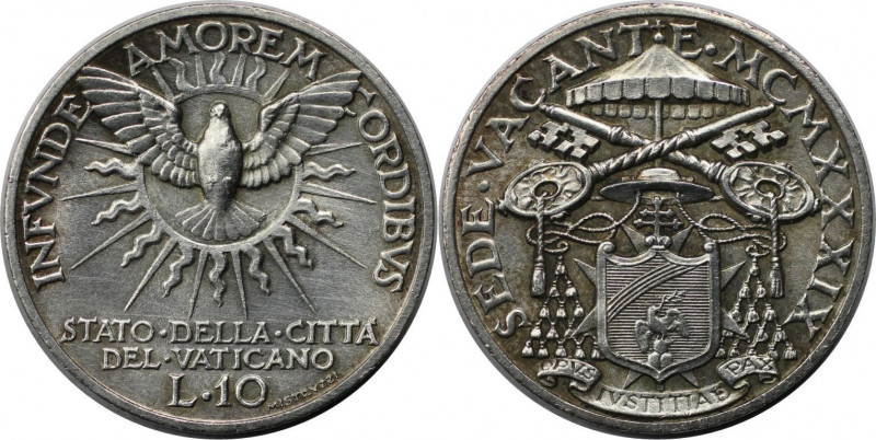 Europäische Münzen und Medaillen, Vatikan. Sedisvakanz. 10 Lire 1939, Silber. KM...