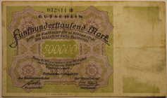 Banknoten, Deutschland / Germany. Notgeld Thüringen, Pößneck. 500 000 Mark 11.08.1923. Keller 4355.d. IV
