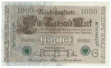 Banknoten, Deutschland / Germany. Deutsches Reich. Reichsbanknote 1000 Mark 1910. Ro.46b. Grüne Siegel. I