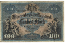 Banknoten, Deutschland / Germany. Württemberg - Stuttgart - Württembergische Notenbank. 100 Mark 1911 Länder-Banknote. WTB-10b. IV