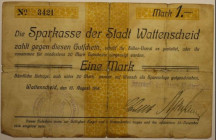 Banknoten, Deutschland / Germany. Wattenscheid, (Wfl). Sparkasse der Stadt. 1 Mark 1914. III-IV