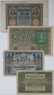 Banknoten, Deutschland / Germany. Notgeld, Berlin, Reichsbanknote. 10, 20, 50, 100 Mark 1915-20. 4 Stück. Keller 63a, 54, 62a, 67b. III-IV