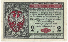 Banknoten, Deutschland / Germany. Nebengebiete Deutsches Reich, Kaiserlich. 2 Marki 1916. Generalgouvernement Warschau. Ro.451b. III