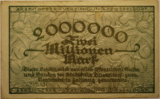 Banknoten, Deutschland / Germany. Notgeld Stadt Düsseldorf. Rheinland Arbeitgeber-Vereinigung Düsseldorf. 2 Million Mark 1923. Keller 1153. III