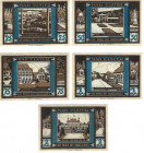 Banknoten, Deutschland / Germany, Lots und Sammlungen. Sachsen, Bad Elster, Sparkasse. 25 - 50 - 75 Pfennig, 1 - und 2 Mark ND(1920-1922). Notgeld. Lo...