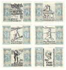 Banknoten, Deutschland / Germany, Lots und Sammlungen. Bönningstedt. 2 x 25 Pfennig, 2 x 50 Pfennig, 2 x 75 Pfennig ND(1921). Notgeld. Lot von 6 Bankn...