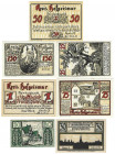 Banknoten, Deutschland / Germany, Lots und Sammlungen. Hofgeismar 25, 50, 75 Pfennig und 1 Mark, 1.50 Mark ND(1922). Holzminden 50 Pfennig 1922. Inste...