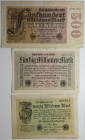 Banknoten, Deutschland / Germany, Lots und Sammlungen. 20 Mln Mark, 50 Mln Mark, 500 Mln Mark 01.09.1923. Keller 107f, 108e, 109d. Lot von 3 Banknoten...