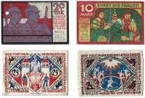 Banknoten, Deutschland / Germany, Lots und Sammlungen. Bielefeld. Notgeld. 10 Mark und 20 Mark 1918, 2 x 25 Pfennig 1921 Stoffbanknote. Lot von 4 Bank...
