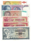 Banknoten, Jugoslawien / Yugoslavia, Lots und Sammlungen. 2 x 100 Dinara 1978 (Pick 090a) IV, 1000 Dinara 1981 (P.92a) I, 5000 Dinara 1985 (P.93b) I, ...