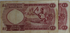 Banknoten, Nigeria, Lots und Sammlungen. 2 x 1 Pound 1967. Pick 008. Lot von 2 Banknoten. III