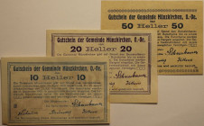 Banknoten, Österreich / Austria. Notgeld Münzkirchen in Ober-Österreich. 10 Heller, 20 Heller, 50 Heller 1920. 3 Stück. II