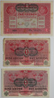 Banknoten, Österreich / Austria, Lots und Sammlungen. 2 x 1 Krone, 2 Krone 1916-17. Pick 49, 50. Lot von 3 Banknoten. II-IV