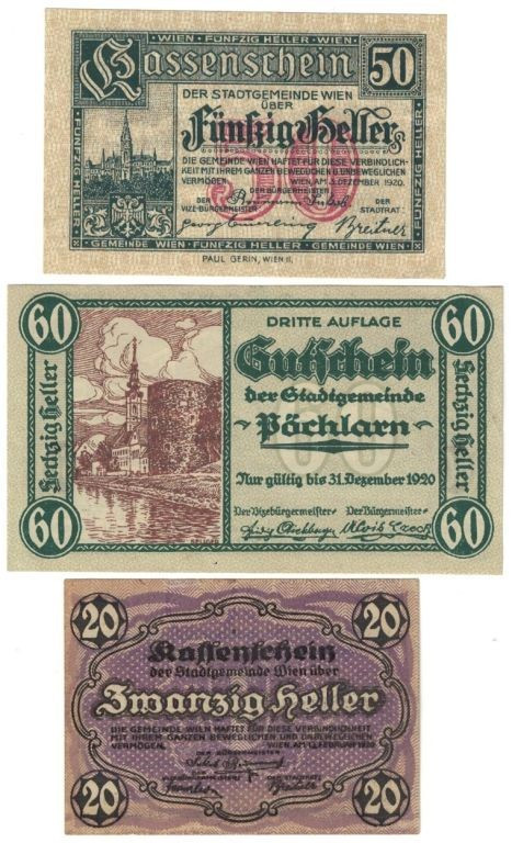 Banknoten, Österreich / Austria, Lots und Sammlungen. Notgeld. 20 Heller 1920 I,...