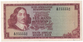 Banknoten, Südafrika / South Africa. 1 Rand 1966. Erste Zeilen mit Bankname und Wert in Afrikaans. Pick 110a. II