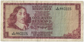 Banknoten, Südafrika / South Africa. 1 Rand 1967. Erste Zeilen mit Bankname und Wert in Englisch. Pick 109b. II-