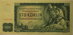 Banknoten, Tschechoslowakei / Czechoslovakia. 100 Korun 1961. P.91. I