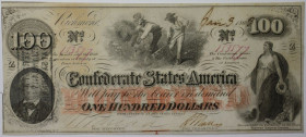 Banknoten, USA / Vereinigte Staaten von Amerika, Konförderierte Staaten von Amerika / Confederate States of America. 100 Dollars 3.1.1863. Portrait Ca...