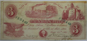 Banknoten, USA / Vereinigte Staaten von Amerika, Obsolete Banknotes. Manchester, New Jersey. S. W. & W. A. Torrey. June 15, 1861. 3 Dollars 1861. I