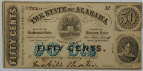 Banknoten, USA / Vereinigte Staaten von Amerika, Obsolete Banknotes. Montgomery, AL- State of Alabama. 50 Cents Banknote 1863. II