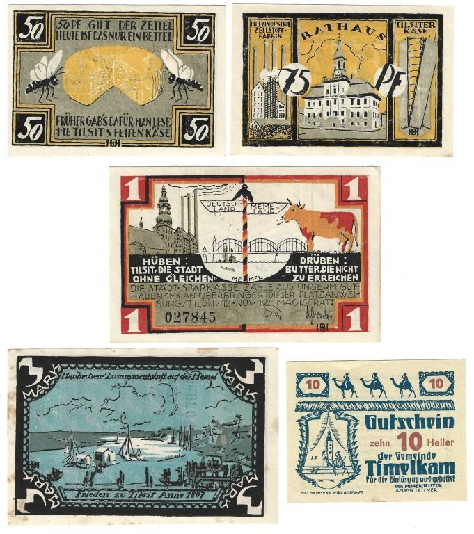 Banknoten, Lots und Sammlungen Banknoten. Deutschland, Tilsit 50, 75 Pfennig und...