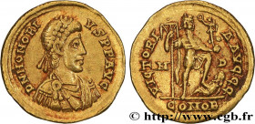 HONORIUS
Type : Solidus 
Date : 395-401 ou 402 
Mint name / Town : Milan 
Metal : gold 
Diameter : 21  mm
Orientation dies : 12  h.
Weight : 4,53  g.
...