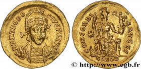 THEODOSIUS II
Type : Solidus 
Date : 408-420 
Mint name / Town : Constantinople 
Metal : gold 
Diameter : 20,5  mm
Orientation dies : 6  h.
Weight : 4...