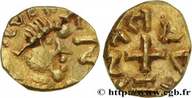 LAON (LAUDUNO CLOATO) - Aisne
Type : Triens 
Date : (VIIe siècle) 
Mint name / Town : Laon 
Metal : gold 
Diameter : 10,5  mm
Orientation dies : 9  h....