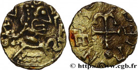 SENLIS (SILVANECTIS) - Oise
Type : Triens à la croix ancrée 
Date : c. 620-640 
Mint name / Town : Senlis 
Metal : gold 
Diameter : 13  mm
Orientation...