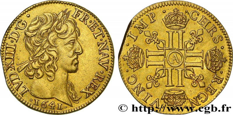LOUIS XIII
Type : Louis d'or à la mèche courte, 1er type 
Date : 1641 
Mint name...