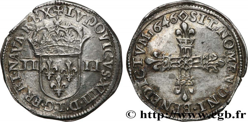 LOUIS XIV "THE SUN KING"
Type : Quart d'écu, 1er type 
Date : 1646 
Mint name / ...