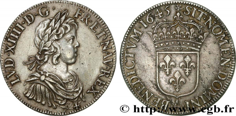 LOUIS XIV "THE SUN KING"
Type : Écu à la mèche courte 
Date : 1645 
Mint name / ...