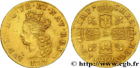 LOUIS XV THE BELOVED
Type : Demi-louis dit "de Noailles" 
Date : 1717 
Mint name / Town : Paris 
Quantity minted : 333397 
Metal : gold 
Millesimal fi...
