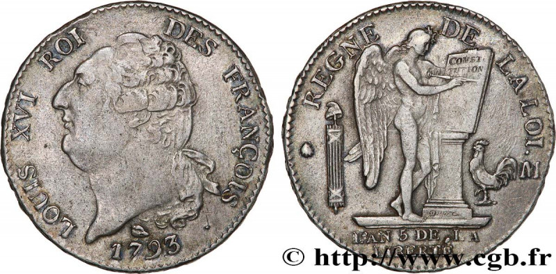 LOUIS XVI
Type : Écu dit "au génie", type FRANÇOIS 
Date : 1793 
Mint name / Tow...