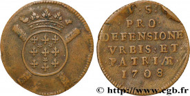 FLANDERS - SIEGE OF LILLE
Type : Cinq sols, monnaie obsidionale 
Date : 1708 
Mint name / Town : Lille 
Quantity minted : 42000 
Metal : copper 
Diame...
