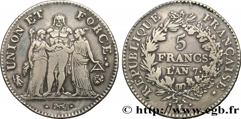 DIRECTOIRE
Type : 5 francs Union et Force, Union desserré, avec glands intérieur...