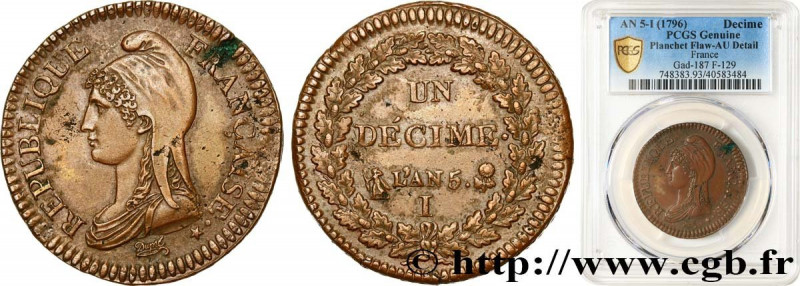 DIRECTOIRE
Type : Un décime Dupré, grand module 
Date : An 5 (1796-1797) 
Mint n...