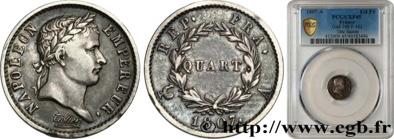 PREMIER EMPIRE / FIRST FRENCH EMPIRE
Type : Quart (de franc) Napoléon Ier tête l...